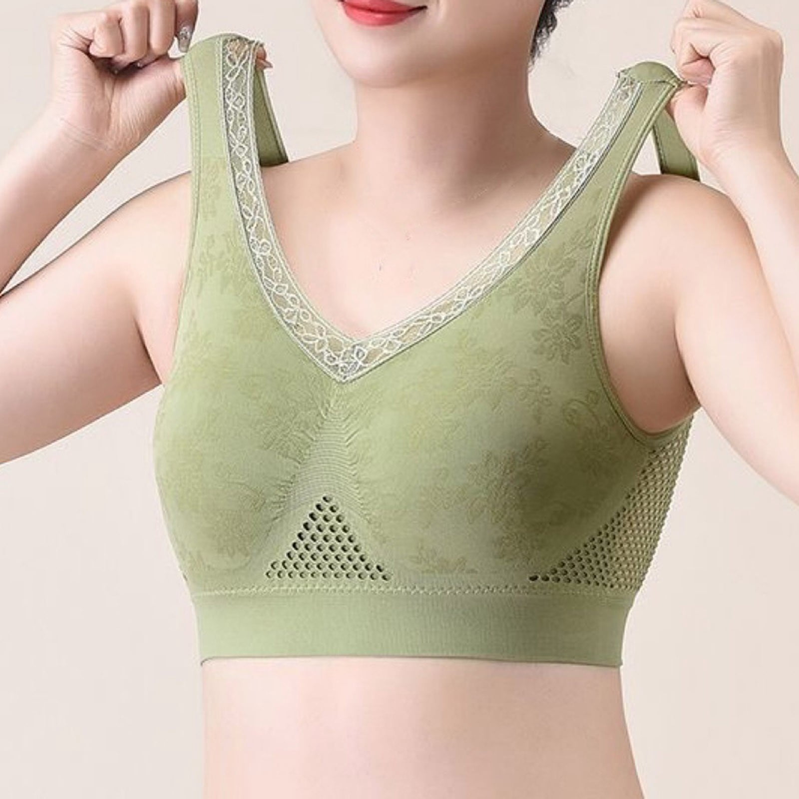 SMihono Hana Bra - Cotton Buttonless Comfy Lifting Shaping Bra, Plus Size Breathable Cool Lift up Air Seamless Bras Green XXXL