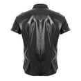 thumbnail image 2 of Men Shiny Leather Shirt, Soft Patent Leather, Plus Size 3XL, Male Black Leather Short Sleeve Shirt, 2 of 6