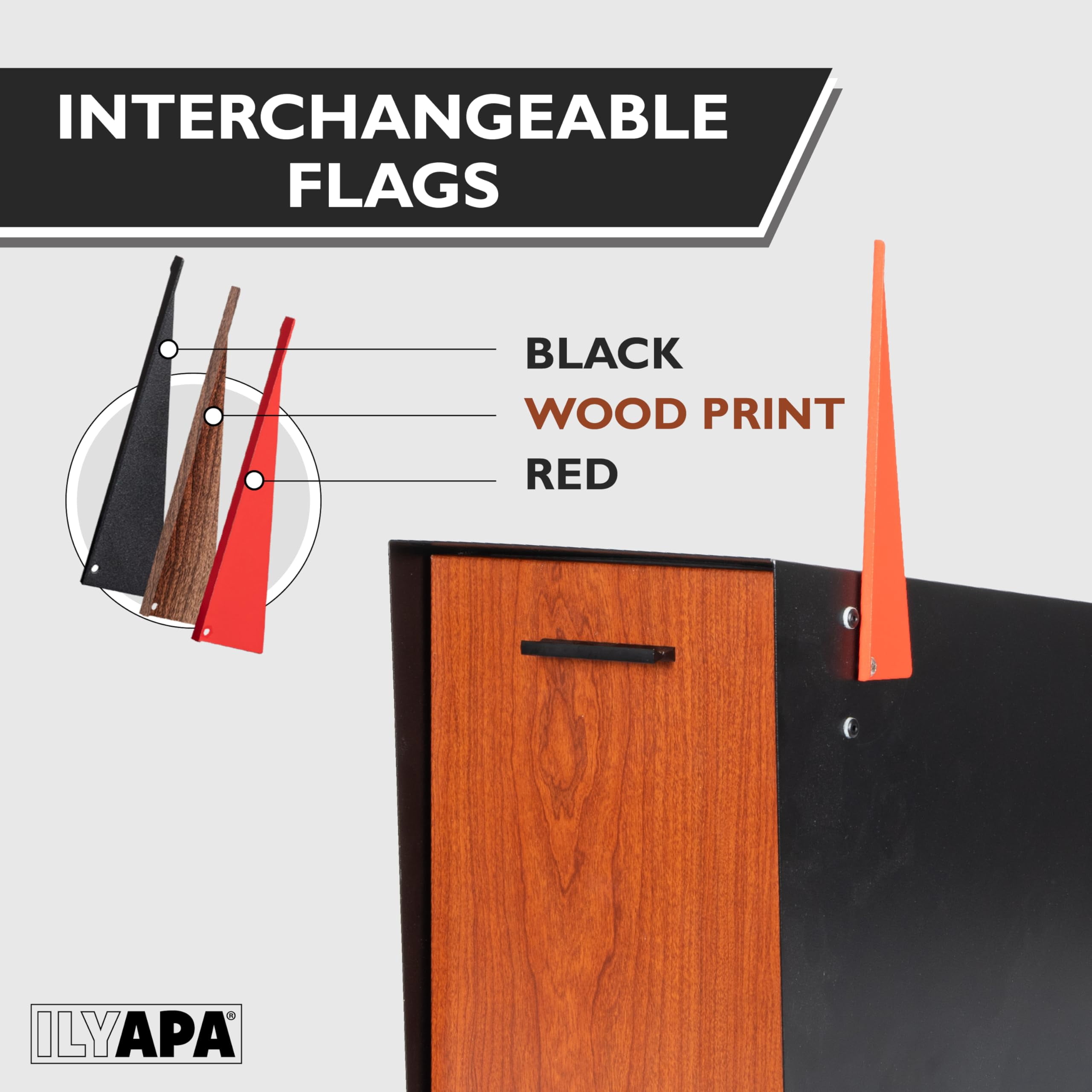 Ilyapa Locking Mailbox with Lock and Key Modern Mailboxes for Outside Post Mount - Black Powder Coated Steel & Printed Redwood Trim, All Weather