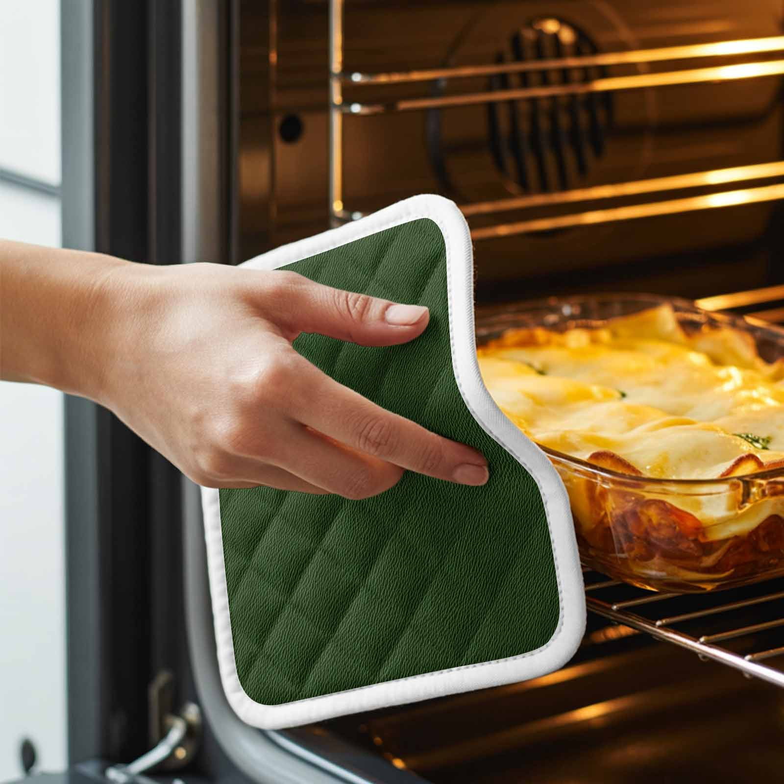 Solid Dark Green Pot Holders for Kitchen Heatproof Potholder, 3 Pack Retro Minimalism Abstract Denim Texture Hot Pads Multipurpose Oven Pads Cloth Potholders Trivet for Cooking Baking