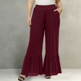 thumbnail image 2 of KHONTS Women's Wide Leg Pants Flowy Boho Elastic High Waist Ruffle Hem Palazzo Pants Plus Size Pleated Vacation Pants Red XL, 2 of 4