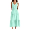 thumbnail image 6 of New Summer Arrivals SMihono Cotton Linen Flowy Maxi Dress for Women Summer Loose V Neck Sleeveless Casual A-Line Tiered Swing Vacation Dresses Mint Green M, 6 of 8