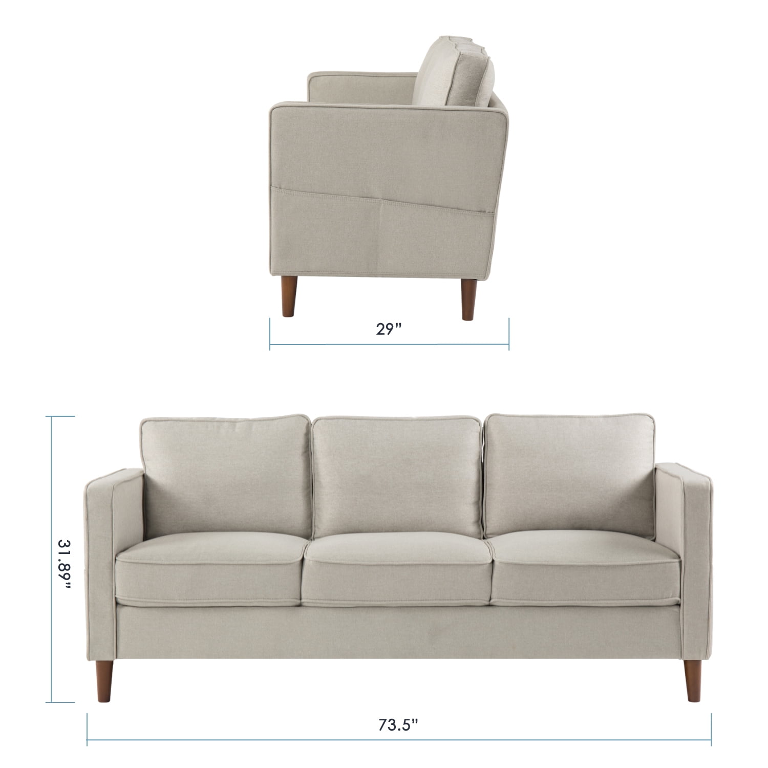 Mellow Hana Modern Upholstered Linen Fabric Sofa with
