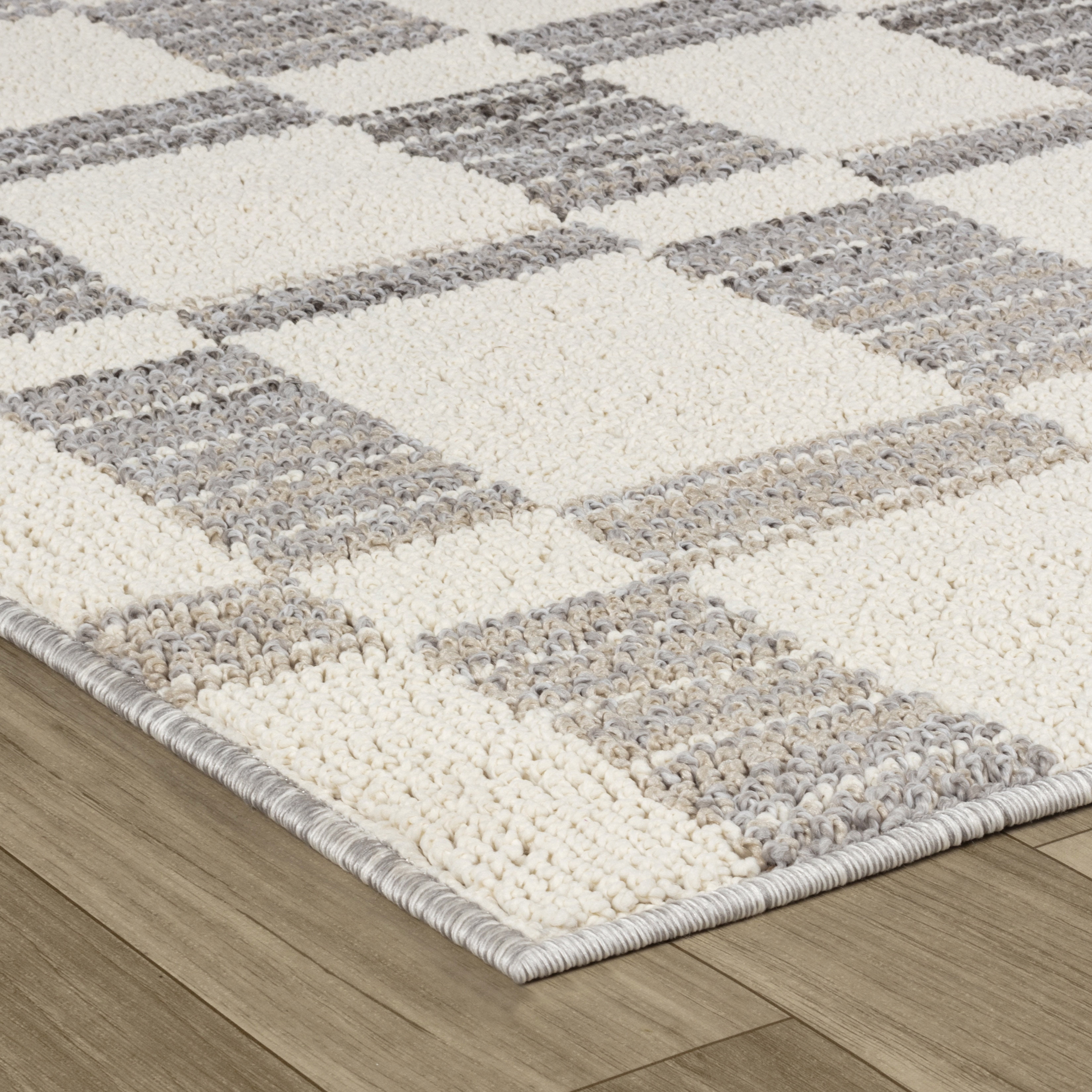 Rug Branch Jules Checkered Indoor Area Rug, Grey Beige, Modern - Living Room, Bedroom, Dining Room, and Kitchen