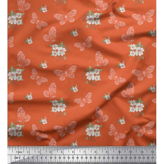 Soimoi Cotton Voile Fabric Leaves,Floral & Butterfly Printed Craft Fabric by the Yard 42 Inch Wide