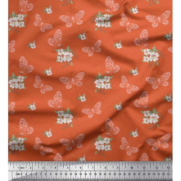 Soimoi Cotton Poplin Fabric Leaves,Floral & Butterfly Print Fabric by the Yard 56 Inch Wide
