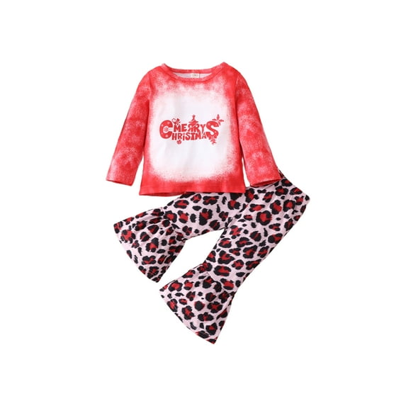 Qmyliery Girls Christmas Clothes Set, Pullover and Leopard Print Trousers Suit