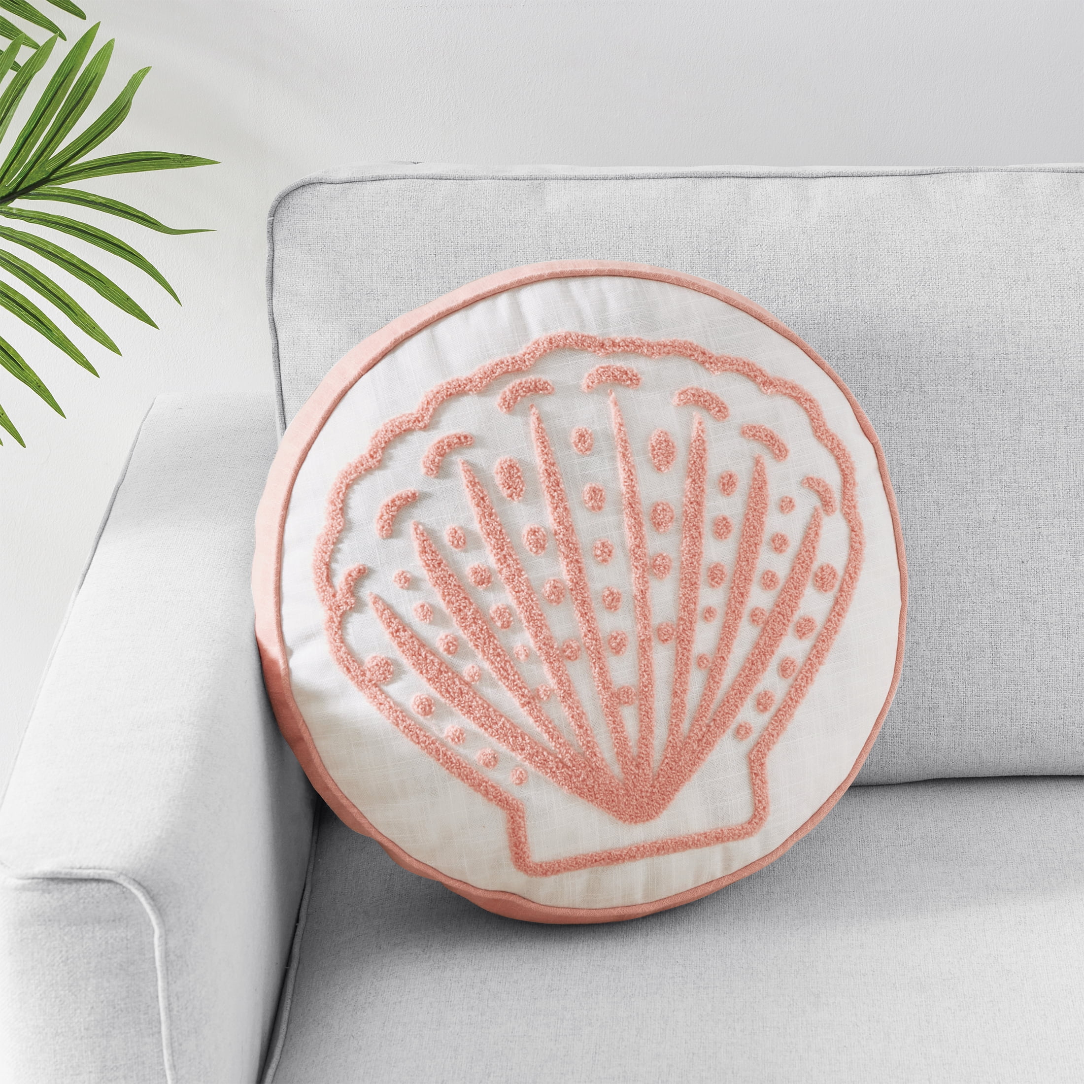 Mainstays Seashell Decorative Pillow, 16" Round, Ivory