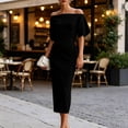 thumbnail image 3 of Quixlent Work Dress for Women Boat Neck Batwing Half Sleeve Pencil Sheath Dress Formal Business Office Midi Dress, 3 of 7
