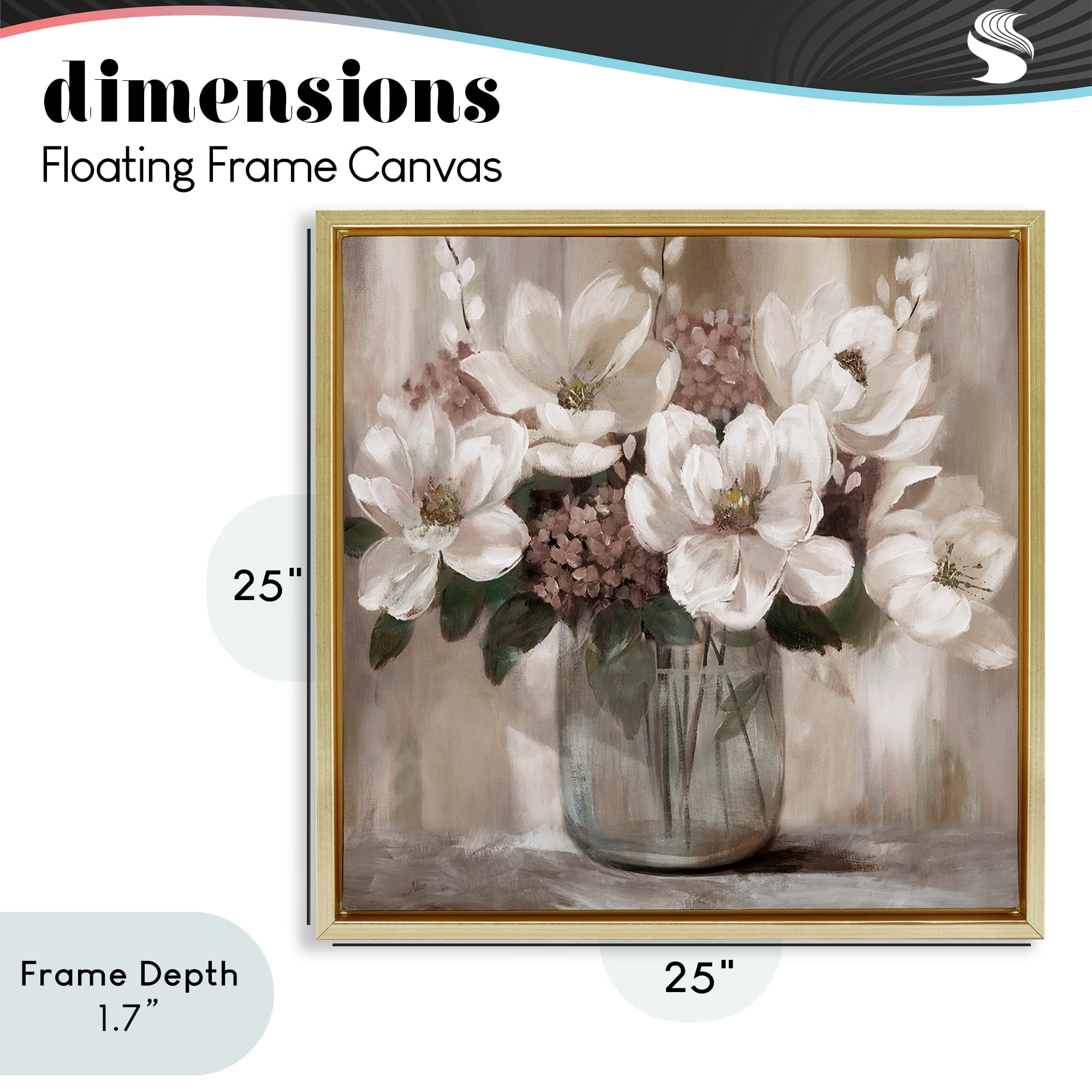 Stupell Industries Ivory Magnolias Vase Gold Framed Floater Canvas Wall Art, design by Nan