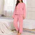 thumbnail image 2 of QIYAGBSA Fleece Pajama Set for Women Soft Warm Jacquard Long Sleeve Top and Pants (Pink, L), 2 of 6