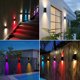 thumbnail image 4 of Luces solares de pared para exteriores LED impermeables solares hacia arriba y hacia abajo luces solares para escaleras 7 colores cambiantes luces de patio al aire libre para patio trasero jardín garaje camino 2 unidades Zhivalor CWY-0216, 4 of 5