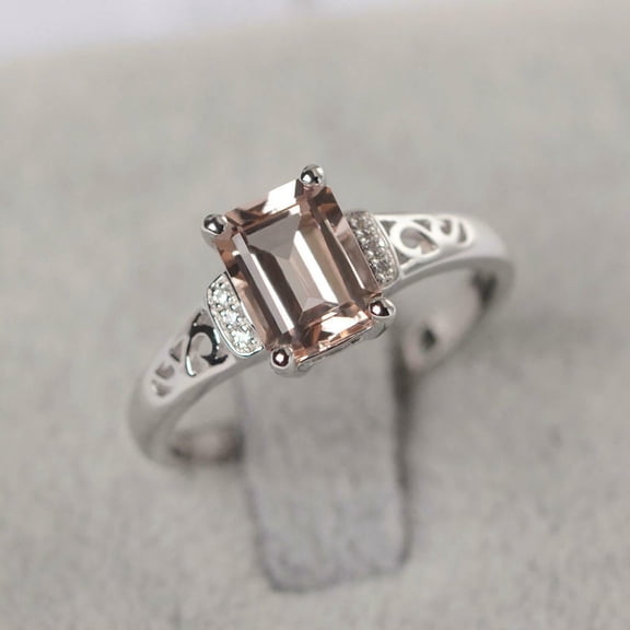 HeartsAndYou 2ct Natural Morganite Diamond Solitaire Filigree Accent Ring 14k White Gold