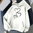 thumbnail image 3 of LEBONYARD Fall Clothes Womens Tops Long Sleeve Clearance Save up under 50%,Women's Comfortable Sweater Heart Pattern Printed Women's Hooded Pocket Drawstring Sweater White S, 3 of 4
