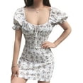 thumbnail image 1 of Qmyliery Women’ s Floral Print Square Neck Short Sleeve Low-Cut One-Piece for Summer, White, S/M/L/XL/XXL/XXXL, 1 of 5