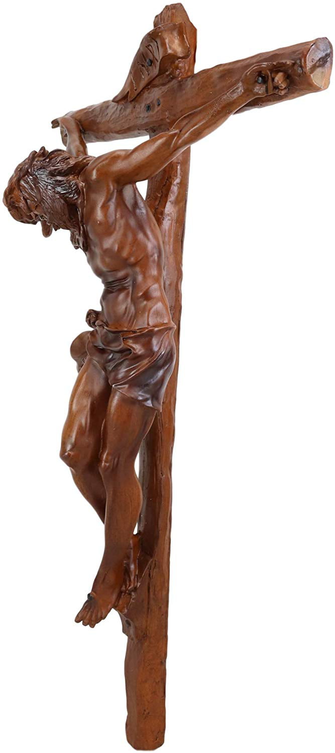 Pacific Giftware Wood Looking Finish Wall Crucifix Statue Home Decor