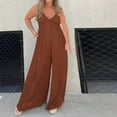 thumbnail image 2 of Women's Summer Jumpsuit Sling Deep V High Waist One Piece Bodysuit Casual Loose Straight Wide Leg Pants Rompers Coffee,XXXXL, 2 of 6