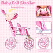 Chuvikid Baby Doll Double Stroller with Two-Seat,Sunshade Roof,All-Terrain Wheels,Best for Toddler Pretend Play Girls Party Gift Aged 3-12