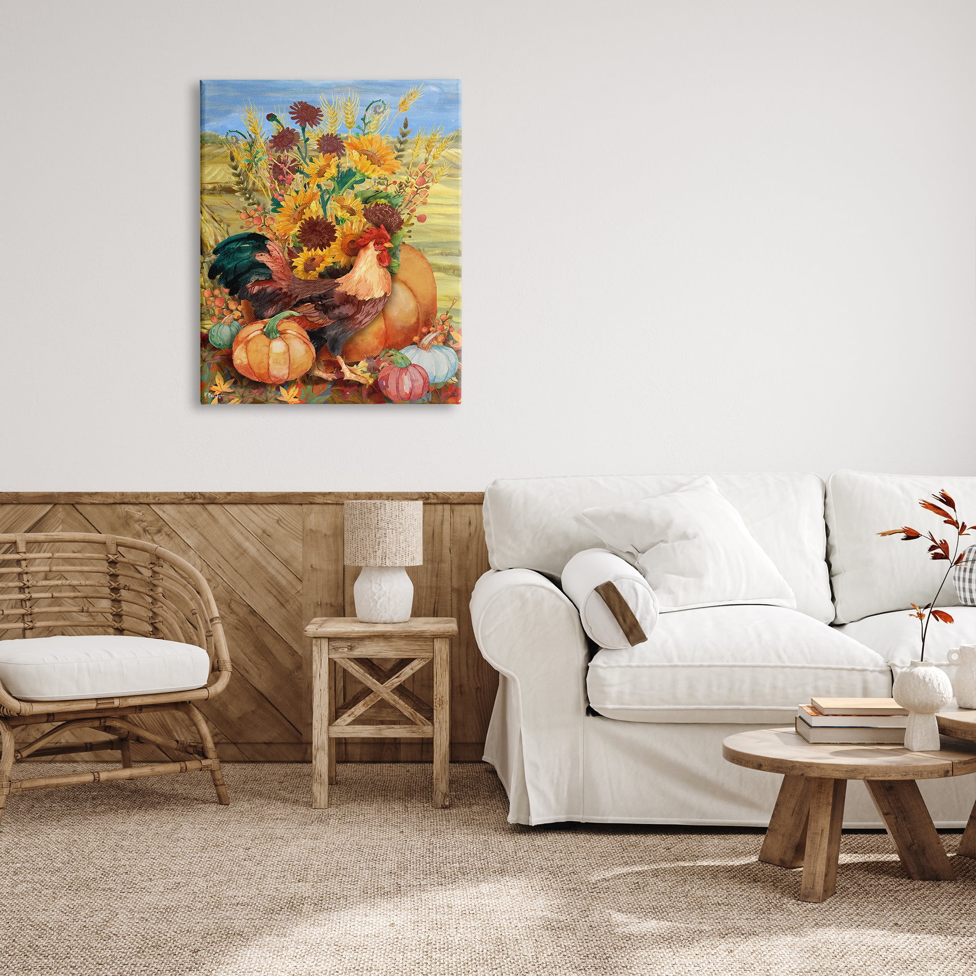 Stupell Industries Autumnal Rooster & Sunflowers Animals & Insects Painting Gallery Wrapped Canvas Art Print Wall Art, 30 x 40
