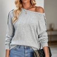 thumbnail image 5 of Wensltd Women Solid Crew Neck Long Sleeve Ribbed Sweater Shoulder Button Detail Loose Knit Style Tops Casual Everyday Wear, 5 of 5