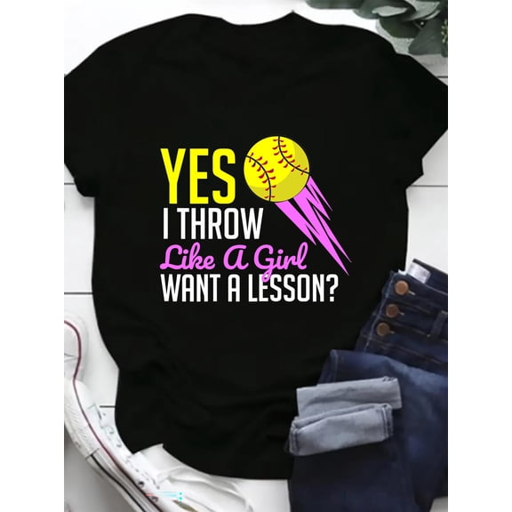 Girls' Funny Sassy Softball Throw Like A Girl T-Shirt