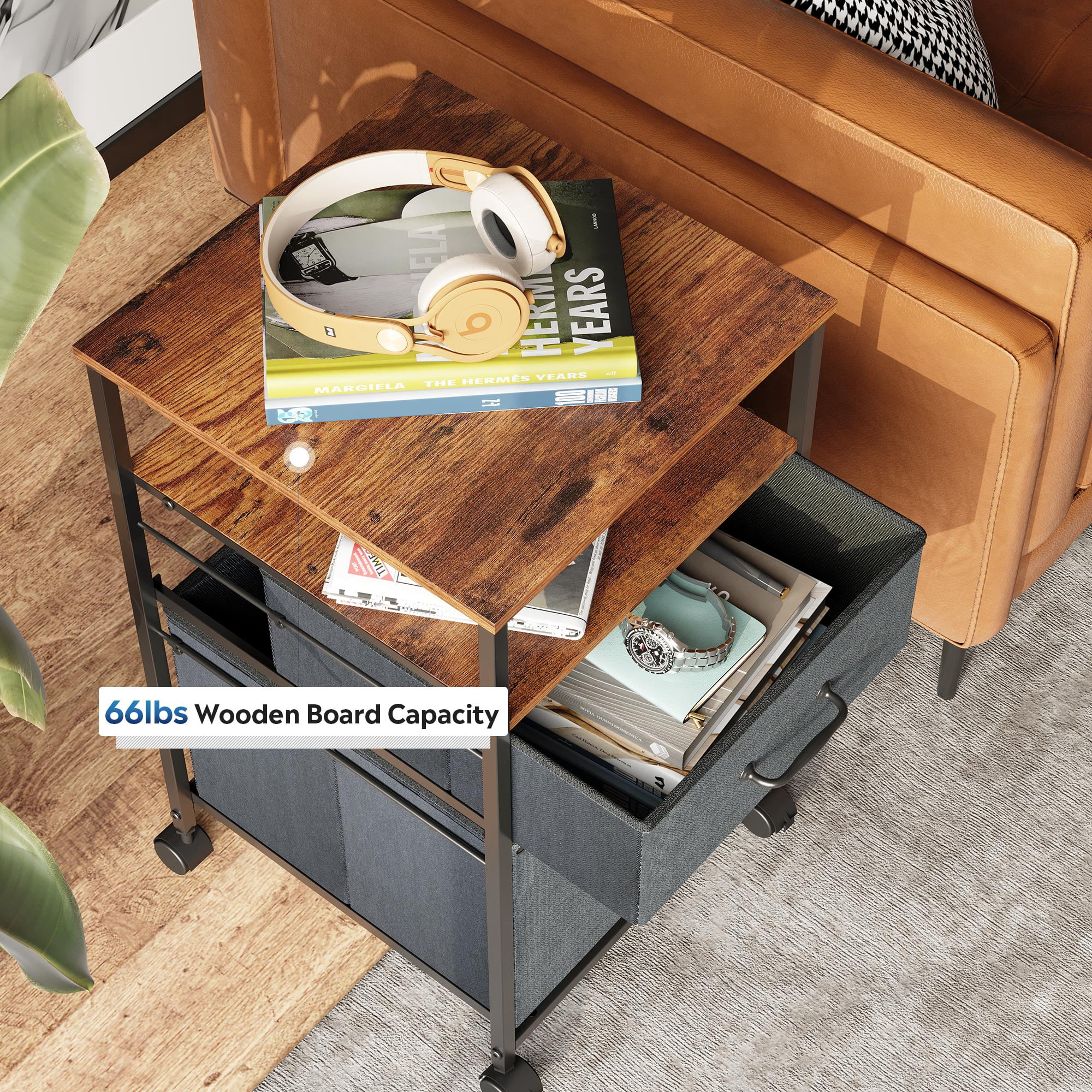 GALAXHERO 2 Drawer File Cabinets, Mobile Printer Stand with Storage Shelf for Home/Office/A4 /Letter, Rustic Brown