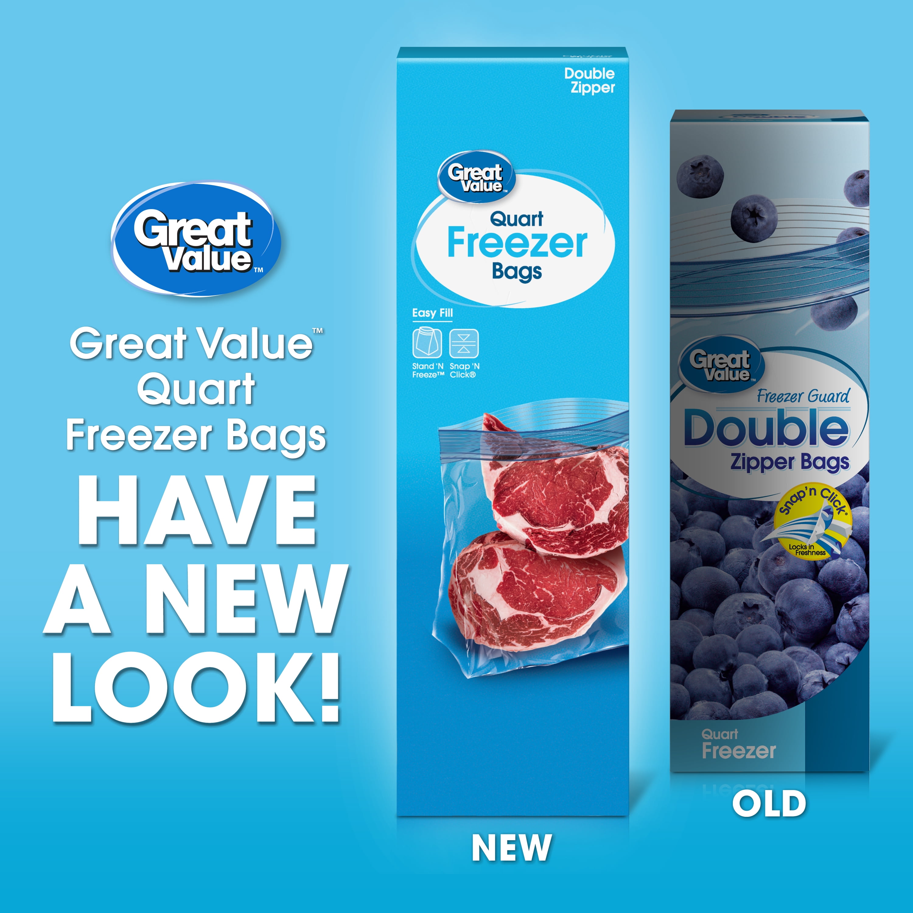 Great Value Double Zipper Quart Freezer Bags, 20 Count