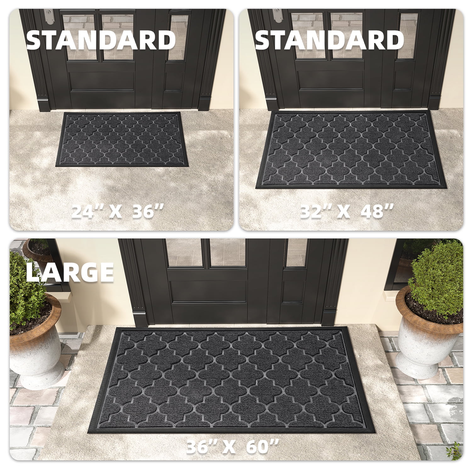 PABUBE Outdoor Door Mat Non Slip Backing Doormat,Low Profile Doormat Entry Rug, Outside Floor Mat for Entryway, Gray, 36" x 60"