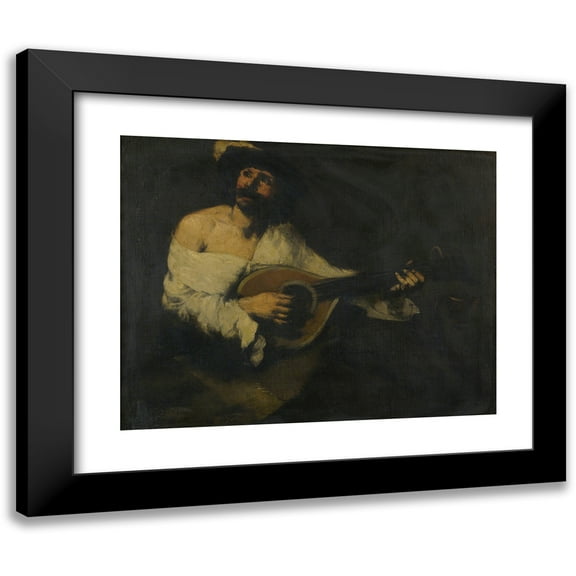 Théodule Ribot 14x12 Black Modern Framed Museum Art Print Titled - The Mandolin Player (1886)