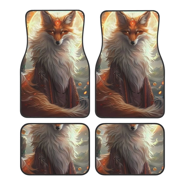 Balery Mystic Fox With Halo Juego de 4 Alfombrillas para Auto, Revestimientos de Caucho Resistente, Diseño Antideslizante