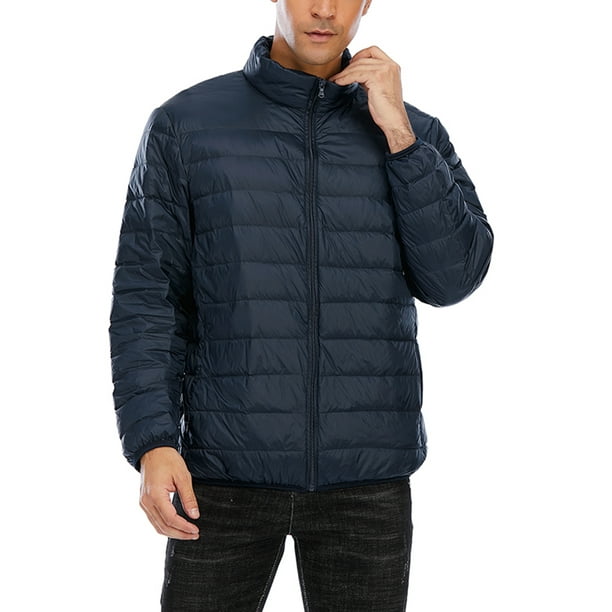 Mens Ultra Light Puffer Down Stand Collar Jacket Packable Winter Jacket Black Blue Walmart Com Walmart Com
