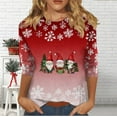thumbnail image 4 of Tnhcen Women's Plus Size Christmas Print Crewneck 7/8 Sleeve T-Shirt - Fall Essentials Loose Fit S-5XL Casual Shirts, 4 of 6