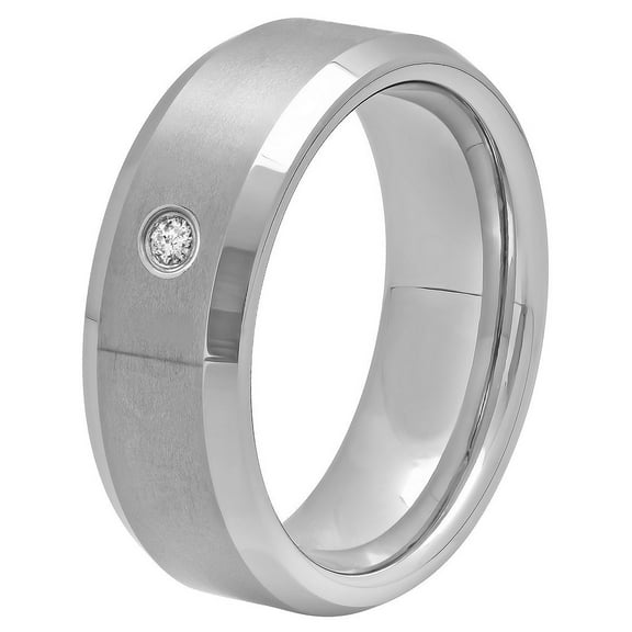 Men's Tungsten 8MM Diamond Accent Wedding Band - Mens Ring