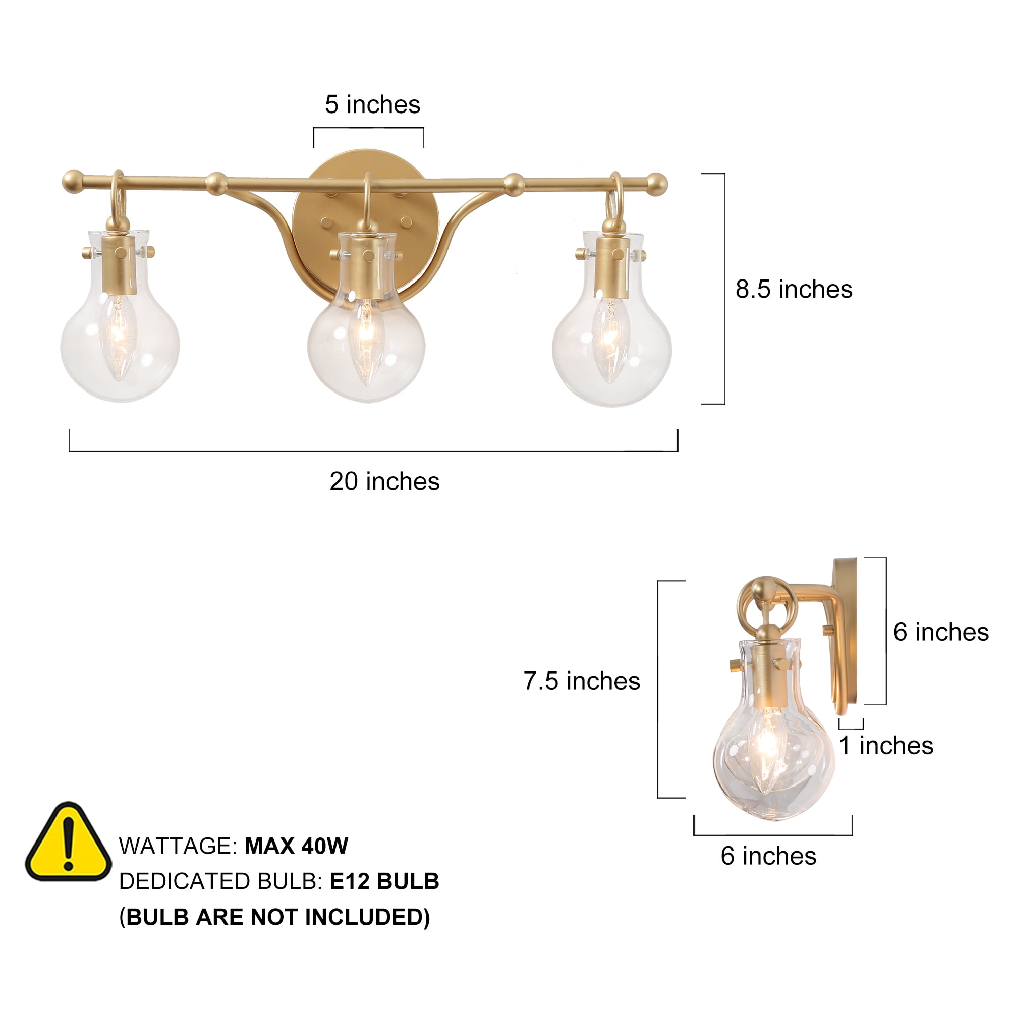 LNC Bathroom Vanity Lighting Fixtures Modern Gold Wall Sconce 3-Lights
