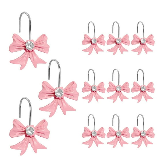 Set of 12PCS Pink Bow Knot Decorative Shower Curtain Hooks, Cute Art Deco  Resin Stainless Steel Girls Room Bath Rings Bathroom Bedroom Hangers Accessories
