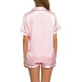 thumbnail image 6 of Feancey Pjs Shorts Sets for Women Satin Silky Pajama 2 Piece Outfits Soft Button Down Sleepwear Short Set Solid Color Casual Loungewear Two Piece Spring Sales Pink 3XL, 6 of 8