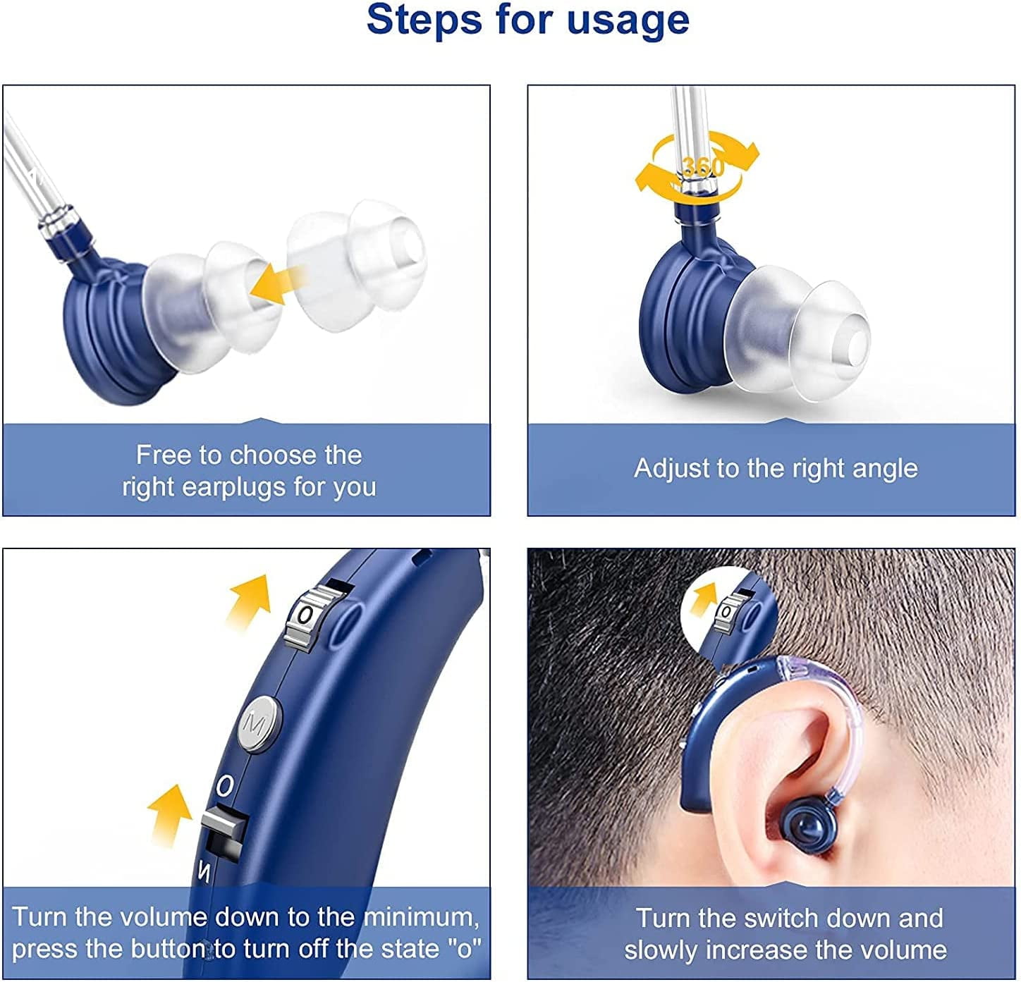 Rechargeable Hearing Aids for Seniors with Noise Cancelling,Hearing Loss Hearing Amplifiers,Digital Hearing Aid,Sound amplifier with Volume Control,Blue