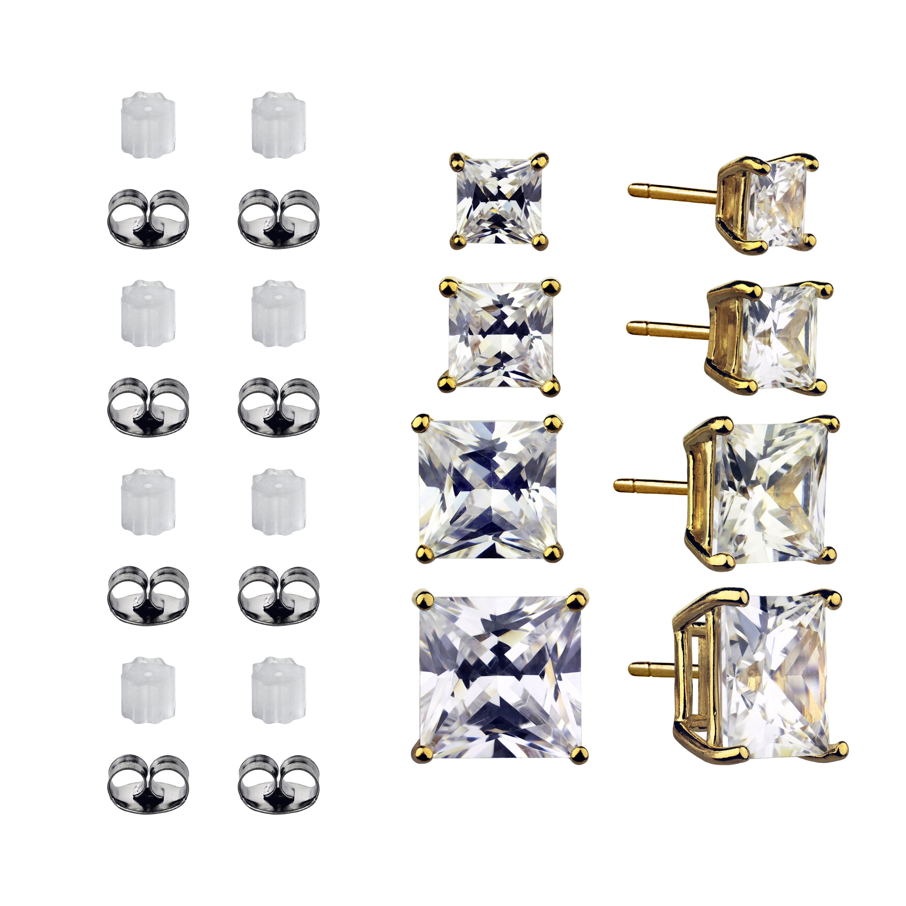 Brilliance Fine Jewelry 14K Gold over Silver Simulated Diamond Square Earring Set