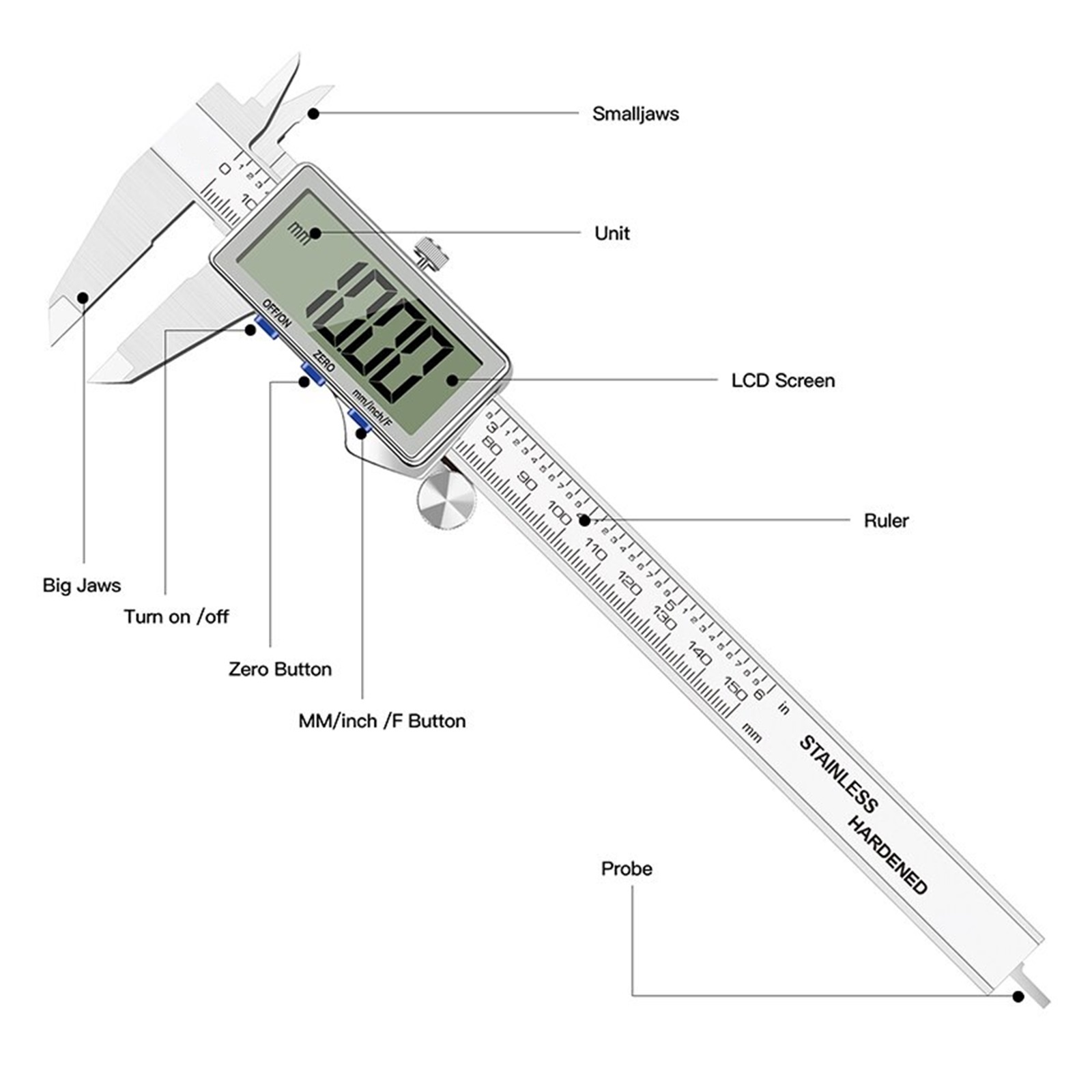 Digital DisplayStainless Steel High Precision Waterproof Electronic Vernier Caliper Micrometer Measuring Tool