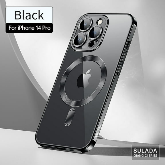 Dteck for iPhone 14 Pro 6.1 Inch Strong MagSafe Magnetic Clear Case, HD Glass Lens Film Protection Wireless Charging Airbag Protection Shockproof Anti-drop Not-Yellowing Slim Case,Black