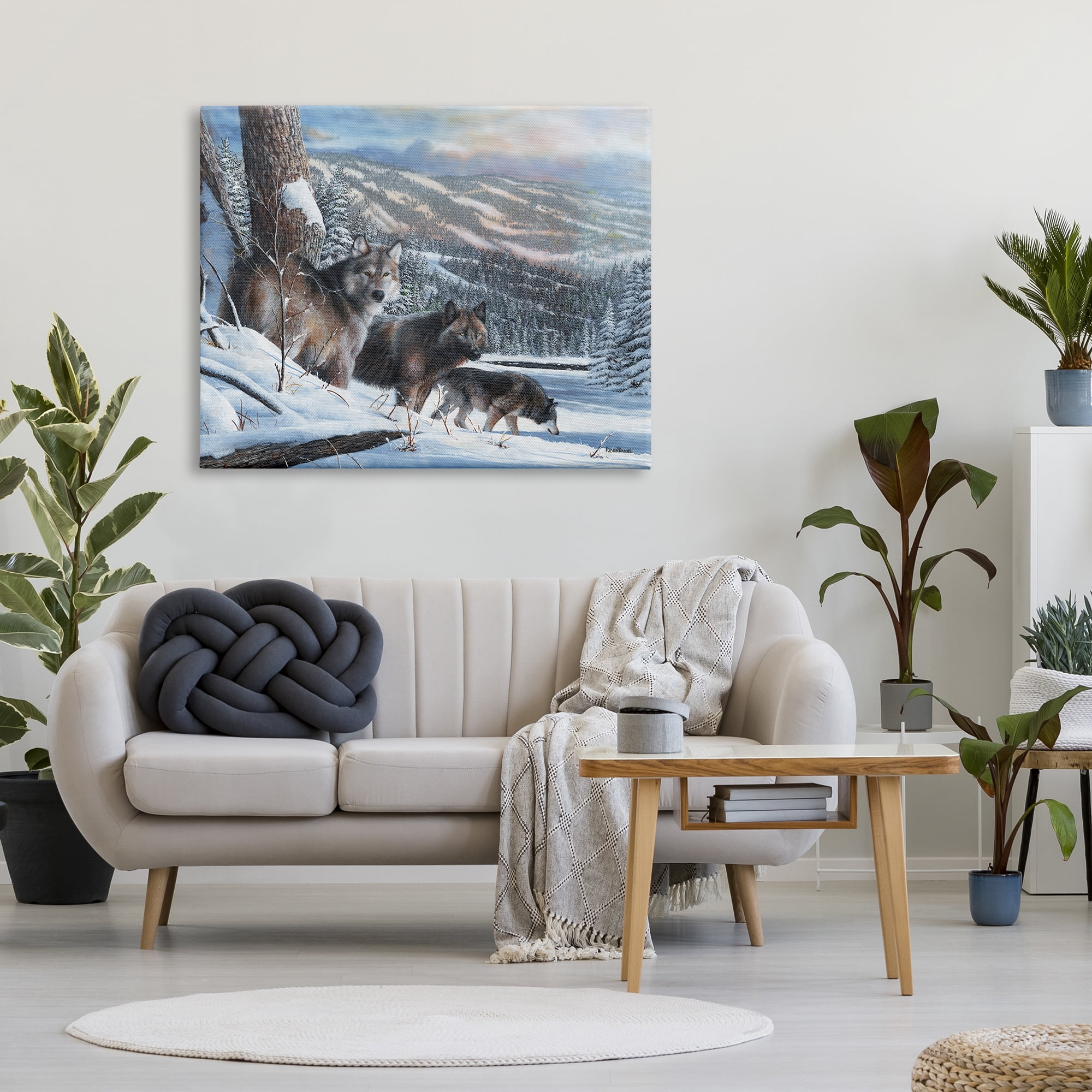 Stupell Industries Wolves in Snowy Mountain Landscape Animals & Insects Painting Gallery Wrapped Canvas Print Wall Art, 48 x 36