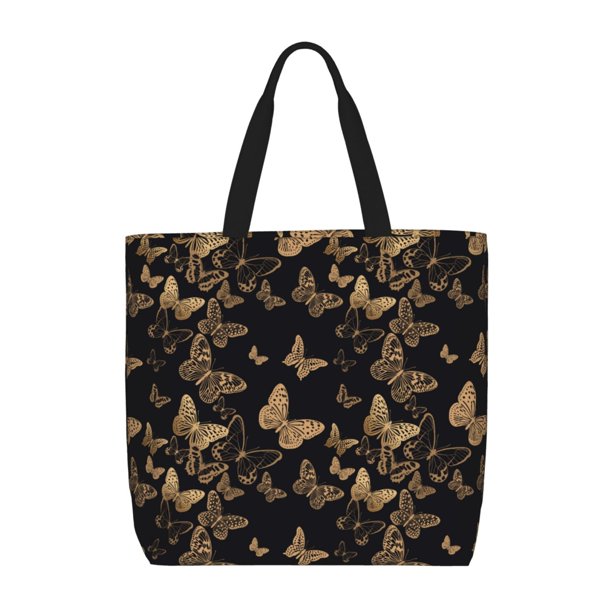 Easygdp Modern Golden Butterfly Bolsa Tote para Mujer, Bolso de Hombro para Trabajo, Playa, Viajes, Compras y Supermercado