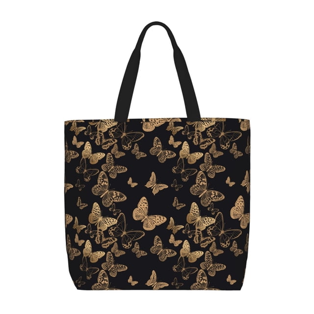 Easygdp Modern Golden Butterfly Bolsa Tote para Mujer, Bolso de Hombro para Trabajo, Playa, Viajes, Compras y Supermercado