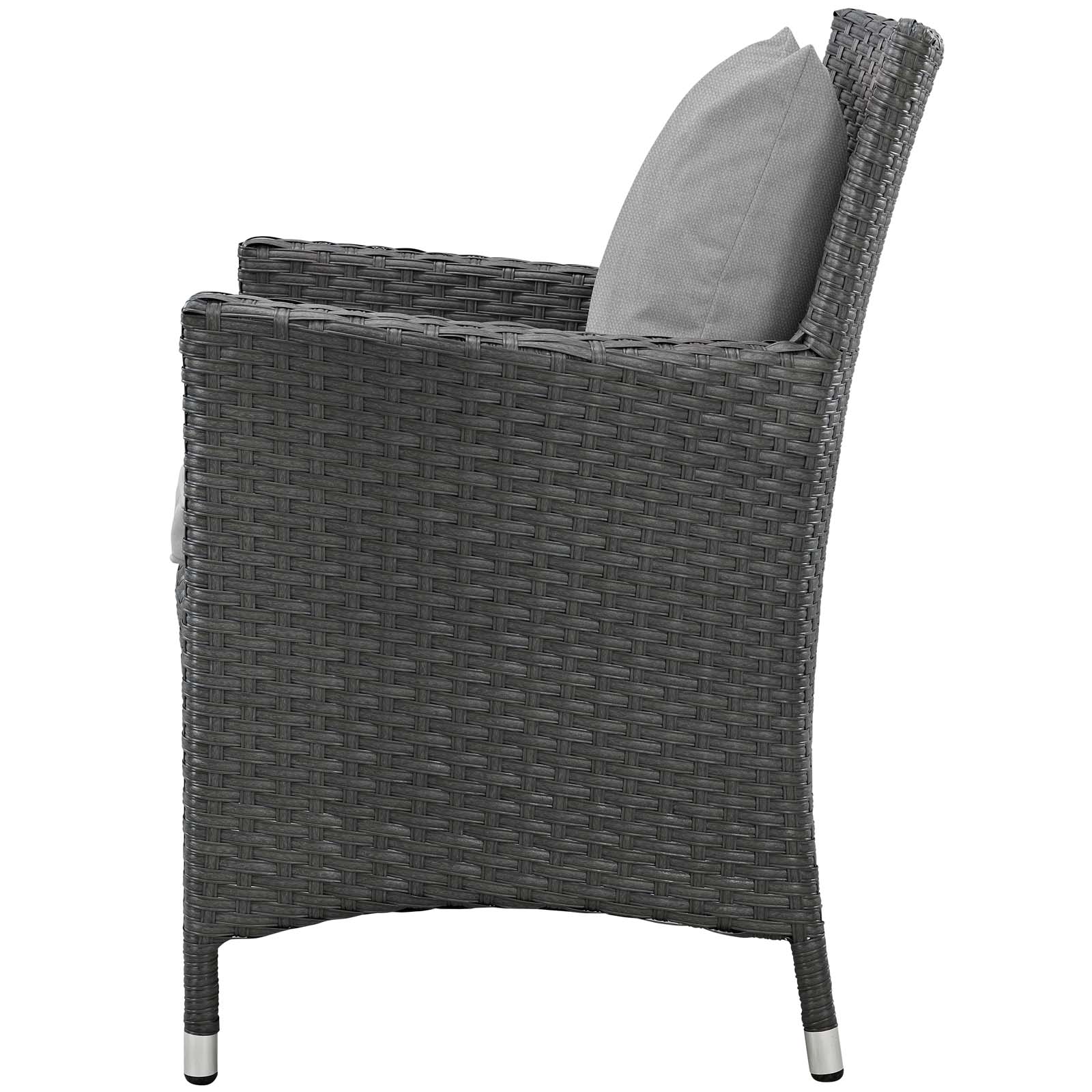 Modern Contemporary Urban Outdoor Patio Balcony Garden Furniture Side Dining Chair and Table Set, Sunbrella Rattan Wicker, Grey Gray - image 4 of 6