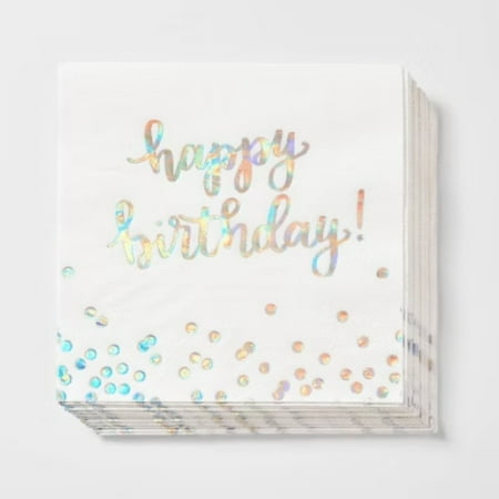 30ct Lunch Napkins 'Happy Birthday' Iridescent