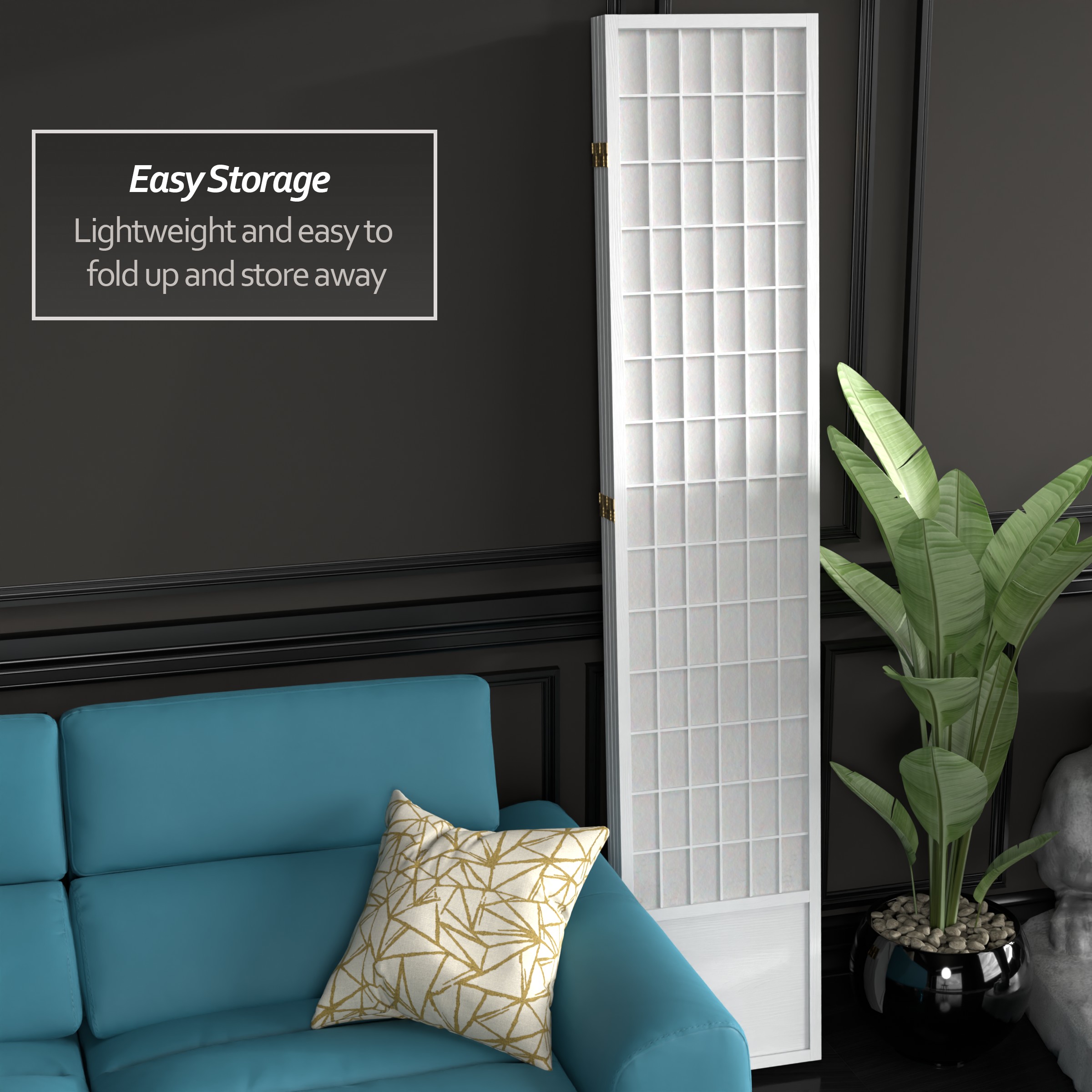 Red Lantern 7 ft. Tall Window Pane Shoji Screen - White - 4 Panels