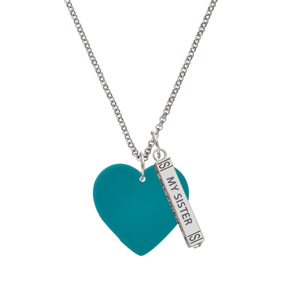 Delight Jewelry Acrylic 1" Teal Heart Silvertone Always My Sister Bar Charm Necklace, 23"