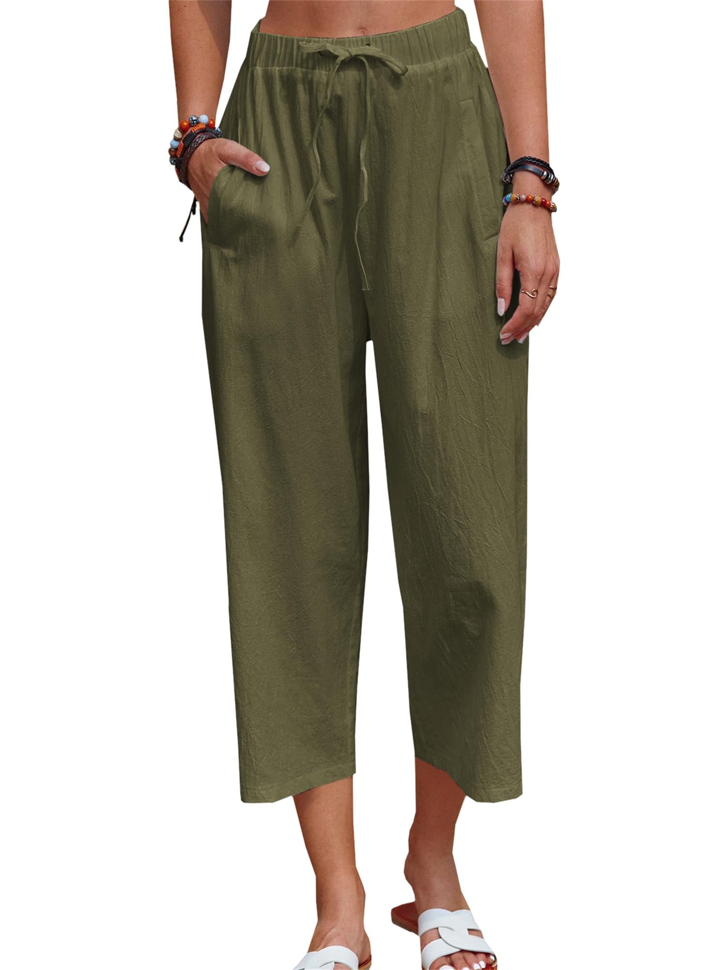 Plnotme Women's Casual Loose Capri Wide Leg Pants Elastic Waist