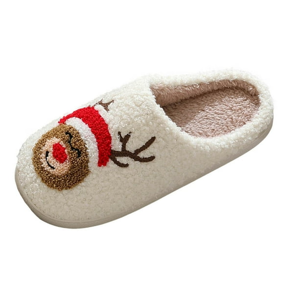 Mens Christmas Fuzzy Slippers Comfortable Plush Memory Foam Winter Warm Slip On Cotton Slippers