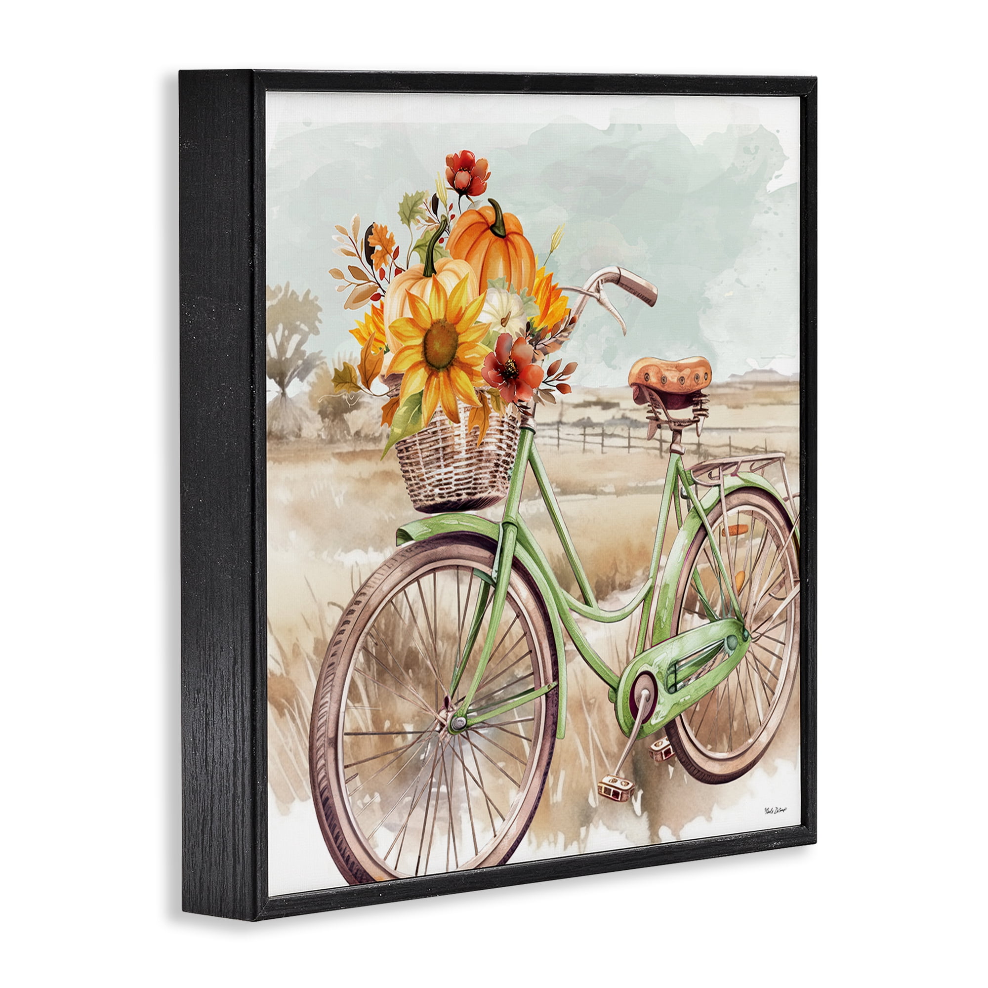 Stupell Industries Fall Florals Bicycle Botanical & Floral Painting Black Framed Art Prints Wall Art, 17 x 17
